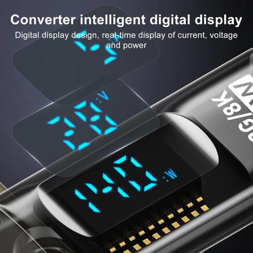 Adaptador Estéreo con Pantalla Digital PD 140 W Tipo C/USB-C a Tipo C/USB-C (Negro Claro)
