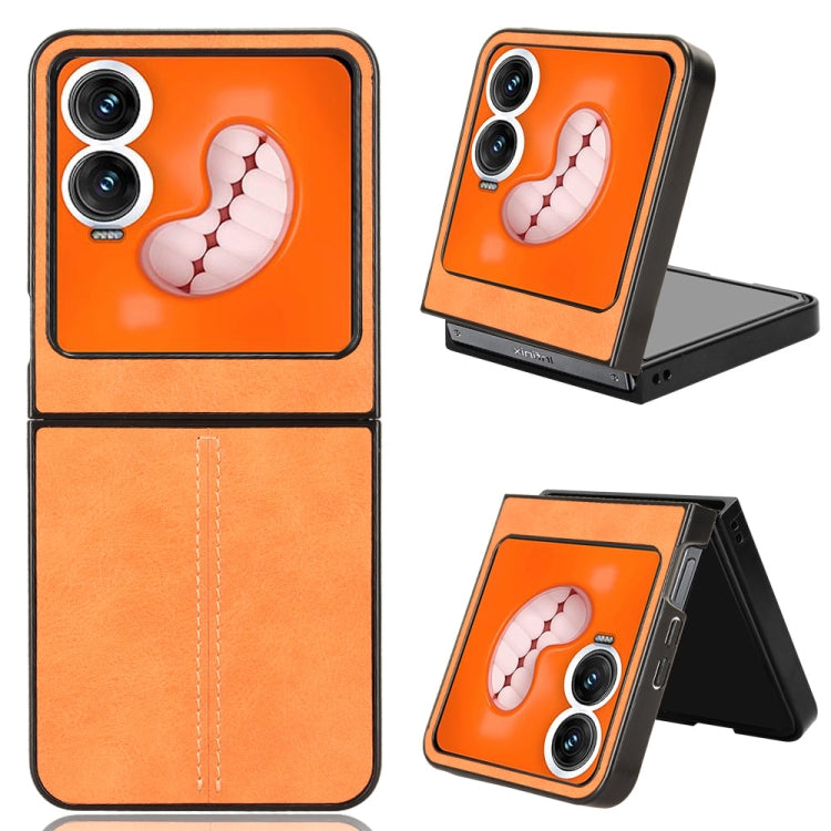 Funda para Teléfono Infinix Zero Flip con Patrón de Vaca Cosida (Amarilla)