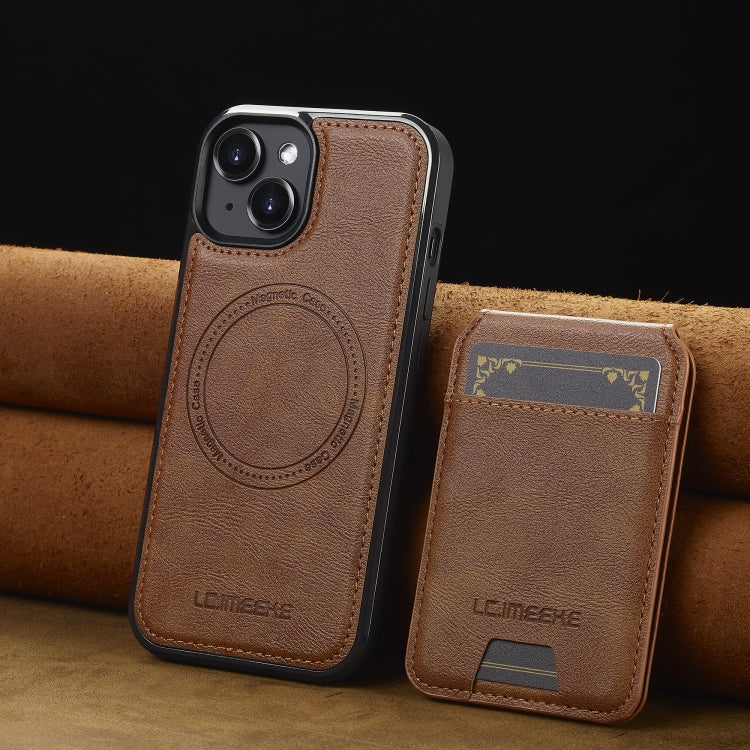 Funda para Teléfono Lc.Imeeke L3 con Funda Tarjeta Rfid Desmontable Magsafe para iPhone 13 Mini (Marrón)