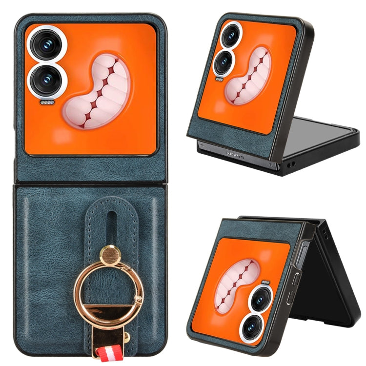 Funda de Cuero para Infinix Zero con Tapa Abatible y Correa de Muñeca (Azul)