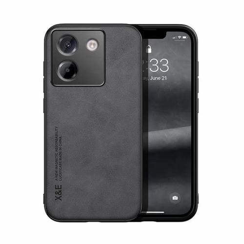 Funda de cuero magnética con textura de piel para Xiaomi Poco M7 Pro 5G (gris oscuro)