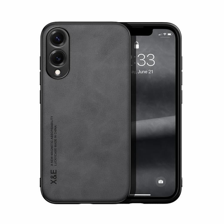 Funda de cuero magnética con textura de piel para Samsung Galaxy S25 Edge 5G (gris oscuro)