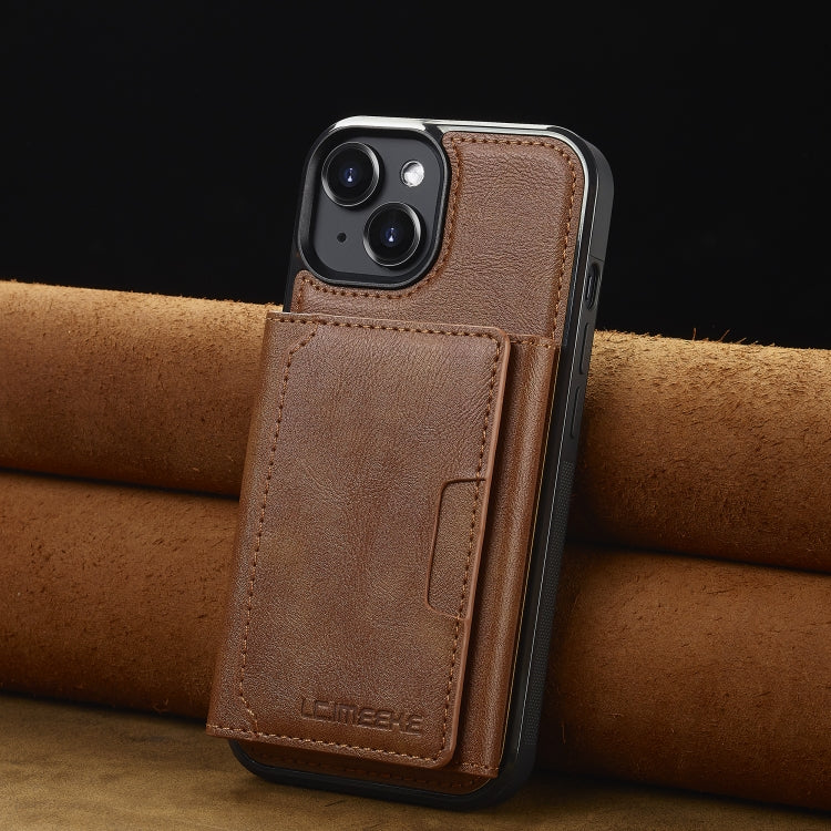 Funda para Teléfono Lc.Imeeke L5 con Funda Tarjeta Rfid Desmontable Magsafe para iPhone 13 Mini (Marrón)