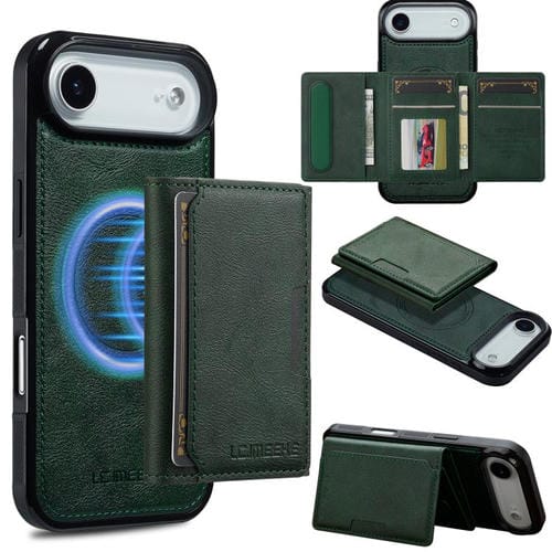 Funda para iPhone 17 Air LC.IMEEKE L5 con tarjetero RFID desmontable y Magsafe (verde)