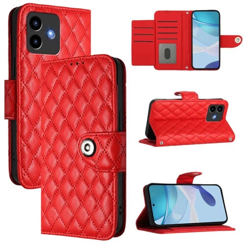 Funda de Cuero con Tapa y Textura Rombal para Cubot Note 40 con Cordón (Rojo)