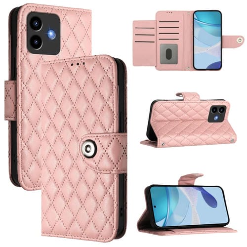 Funda de Cuero con Tapa y Textura Rombal para Cubot Note 40 con Cordón (Rosa Coral)