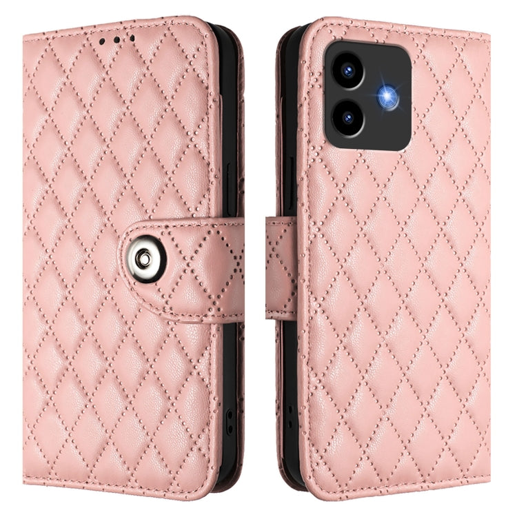 Funda de Cuero con Tapa y Textura Rombal para Cubot Note 40 con Cordón (Rosa Coral)