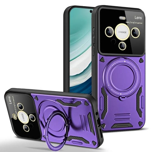 Funda para Teléfono Huawei Mate 60 con Soporte Magsafe y Ventana Grande (Morado)