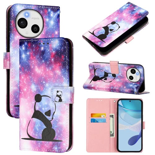 Funda de Cuero Sharp Aquos Sense9 Plus con Diseño de Dibujos y Tejido Liso (Panda Bebé)