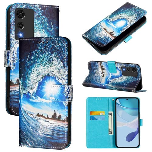 Funda de Cuero para Cubot A10 con Diseño de Dibujos Ondas y Sol (Color Liso)