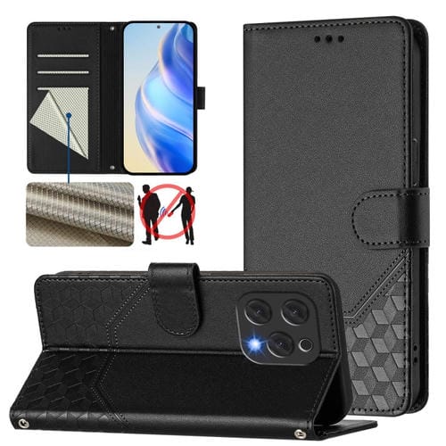 Funda de Cuero Rfid con Relieve en Panal para Doogee N55 Plus (Negra)
