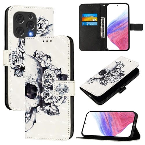 Funda de Cuero para Doogee N55 Plus con Tapa Horizontal y Pintura 3D (Calavera)
