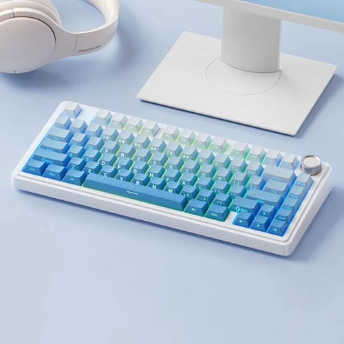 Teclado Mecánico Aula F75 80 Teclas con Cable, 2,4 G y Bluetooth, RGB Personalizado (Azul)