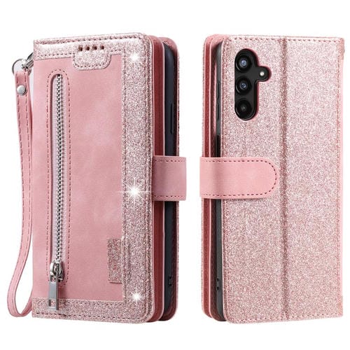 Funda de cuero con cremallera y cordón para Samsung Galaxy A17 5G (oro rosa)