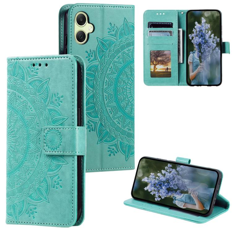 Funda de piel con estampado de flores y cordón para Samsung Galaxy A07 4G (verde)