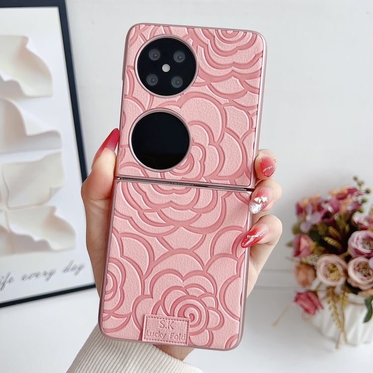 Funda para Teléfono Huawei Pocket 2 con Diseño de Cuadros Camellia y PC (Rosa)