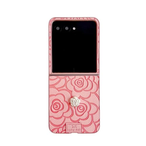 Funda PC con Diseño de Cuadros 3D Camellia para Motorola Razr 50/50 Ultra (Rosa)