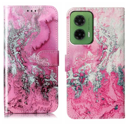 Funda de Cuero para Motorola Moto G35 con Patrón Mármol y Dibujo de Colores (Agua de Mar Rosa)