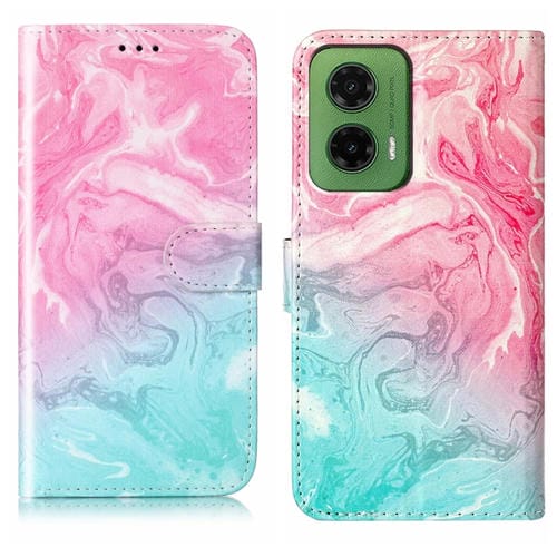 Funda de Cuero para Motorola Moto G35 con Patrón Mármol y Dibujo de Colores (Mármol Rosa y Verde)