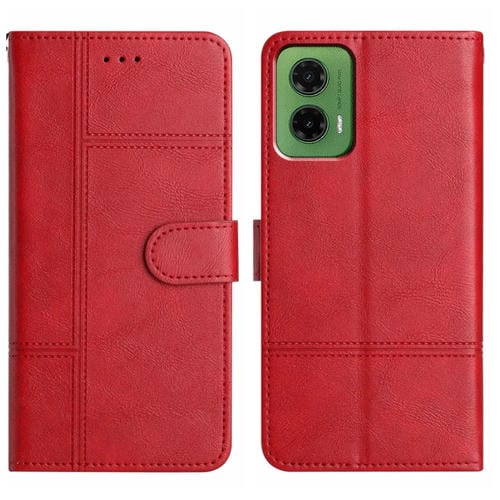 Funda de Cuero con Textura de Piel de Vaca y Costuras para Motorola Moto G35 (Rojo)