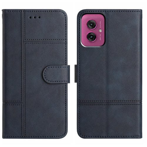 Funda de Cuero con Textura de Piel de Vaca y Costuras para Motorola Moto G55 (Azul Oscuro)