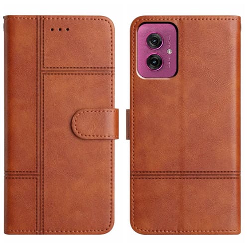 Funda de Cuero con Textura Piel de Vaca y Costuras para Motorola Moto G55 (Marrón)