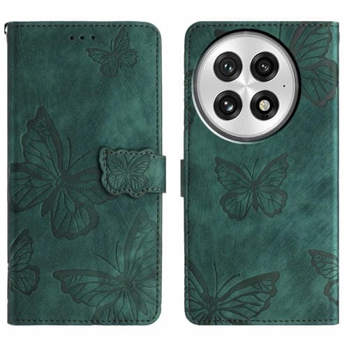 Funda de Piel con Relieve de Mariposa para OnePlus 13 (Verde)