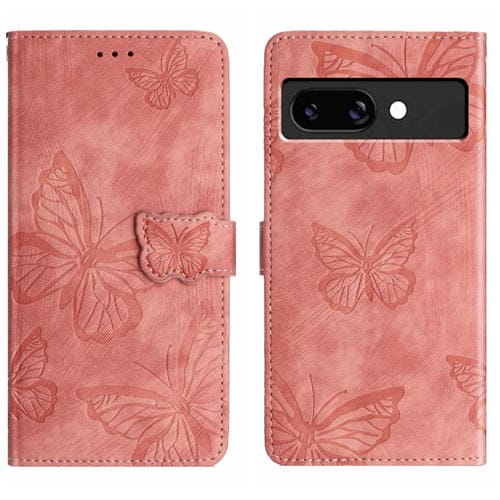 Funda de Piel con Relieve de Mariposa para Google Pixel 9A (Rosa)