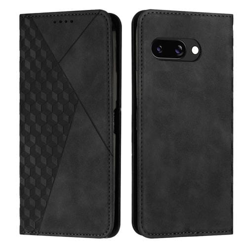 Funda de Cuero Magnética Google Pixel 9A con Diseño de Empalme de Diamantes (Negra)