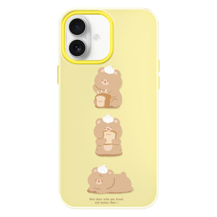Funda híbrida TPU Policarbonato iPhone 16 Plus Tacto Sedoso (Oso de Pan Amarillo)