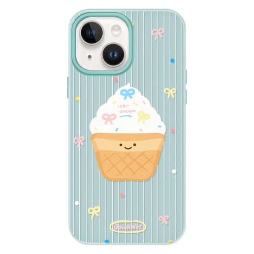 Funda híbrida TPU Policarbonato iPhone 15 Plus Tacto Sedoso (Lunares Helados Verde Claro)