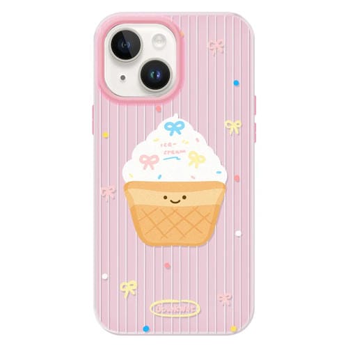 Funda híbrida TPU y PC iPhone 13 Tacto Sedoso y Gelatinoso (Rosa con Lunares y Helado)