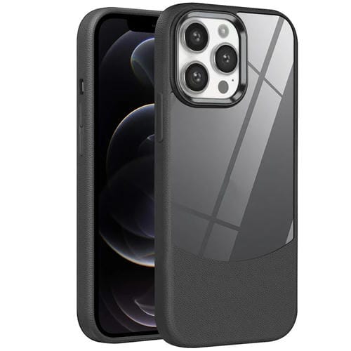 Funda híbrida Acrílico TPU con textura de Lichi para iPhone 12 Pro (Negra)