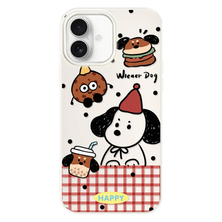 Funda híbrida TPU Policarbonato para iPhone 16 con diseño Perro Salchicha Hamburguesa (Beige)