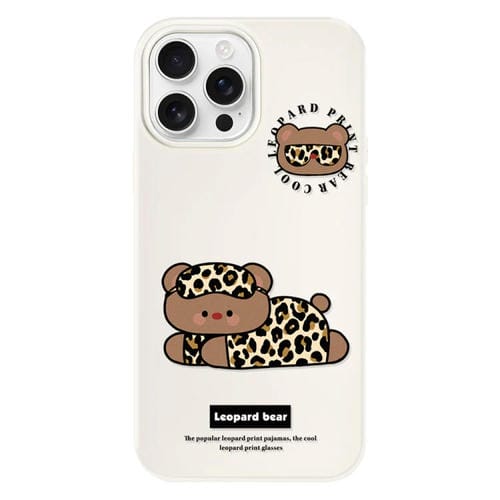 Funda híbrida TPU y Policarbonato iPhone 15 Pro Max con Tacto Sedoso (Oso Leopardo Blanco)