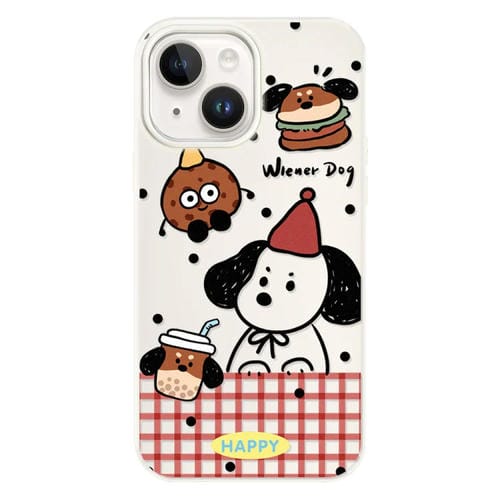 Funda híbrida TPU Policarbonato iPhone 15 Tacto Gelatina (Beige) Diseño Perro Salchicha Hamburguesa