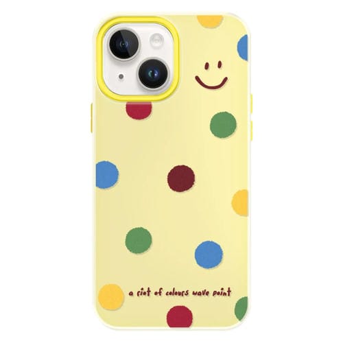 Funda híbrida TPU y PC iPhone 14 con Tacto Sedoso (Sonrisa de Lunares en Amarillo)