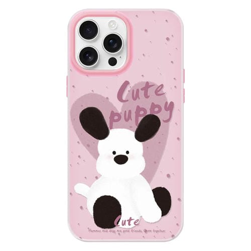 Funda híbrida TPU y PC iPhone 13 Pro Tacto de piel (Rosa con forma de cachorro)