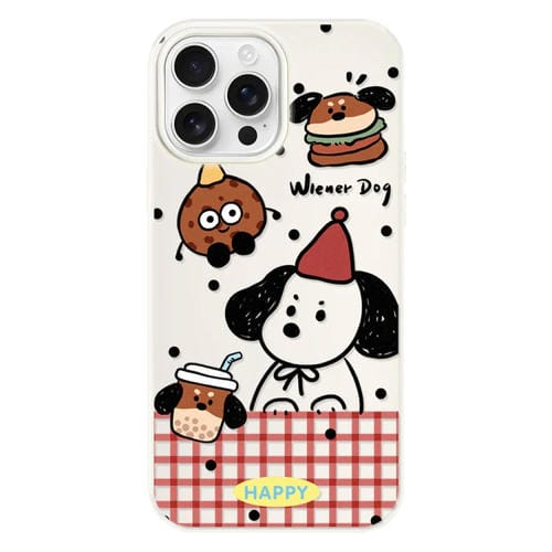 Funda híbrida TPU y PC para iPhone 12 Pro con diseño perro salchicha hamburguesa (Beige)