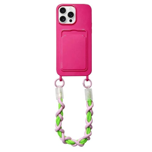 Estuche para Teléfono Dopamina iPhone 15 Pro con Ranura para Tarjeta y Cordón (Rojo Rosa)