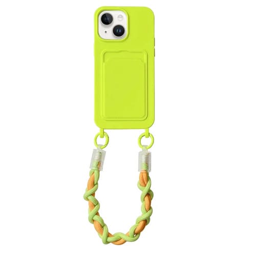 Estuche para Teléfono Dopamina iPhone 14 con Ranura para Tarjeta y Cordón (Verde Fluorescente)