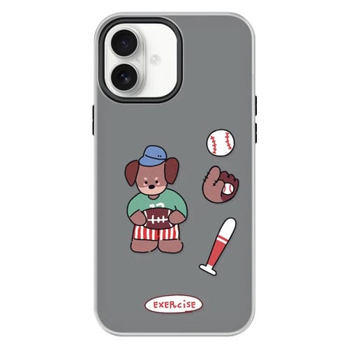 Funda híbrida TPU Policarbonato iPhone 16 Plus Perro Marrón Béisbol (Negro)