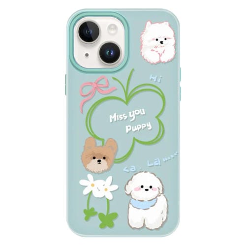 Funda híbrida TPU y Policarbonato iPhone 14 Plus protección Flores Cachorro (Verde Claro)