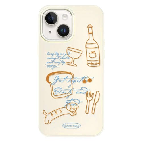 Funda Híbrida TPU PC para iPhone 14 Tacto Agradable (Party Line Dog White)