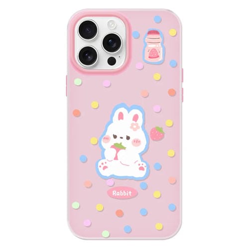 Funda Híbrida TPU Policarbonato iPhone 14 Pro Max Tacto Sedoso (Rosa Conejo con Lunares)