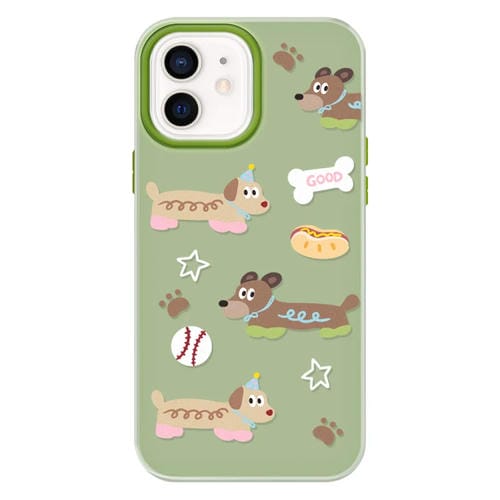 Funda híbrida TPU y PC iPhone 12 con Tacto Sedoso (Perro Largo Verde)