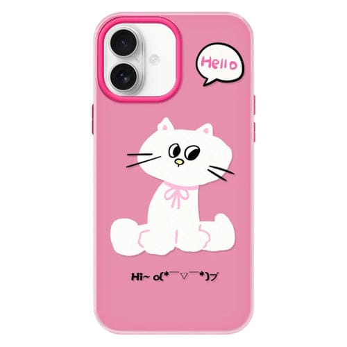 Funda híbrida TPU y PC iPhone 16 Lazo Gato Rosa Rojo