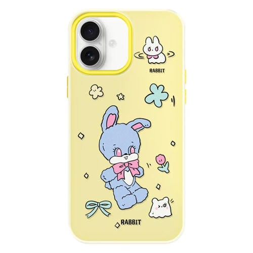 Funda híbrida TPU y Policarbonato iPhone 16 Tacto Sedoso (Azul Conejo Amarillo)