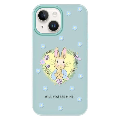 Funda híbrida TPU y Policarbonato iPhone 14 Conejo con Flores (Verde Claro)