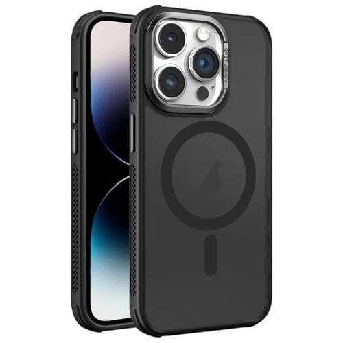 Estuche para Teléfono Magsafe iPhone 14 Pro Marco Metal Esmerilado Piel Enfriamiento (Negro)